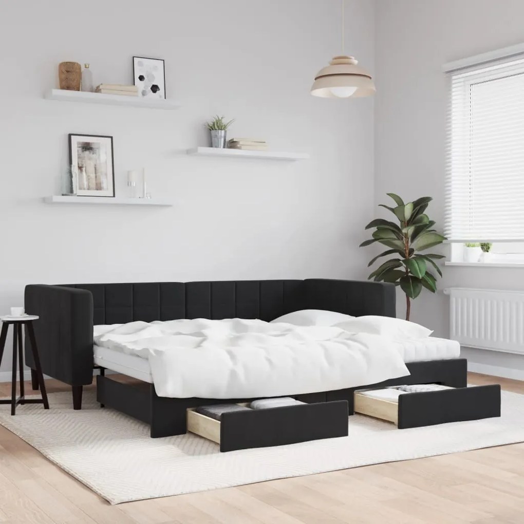 vidaXL Sofá-cama com gavetão e gavetas 90x190 cm veludo preto