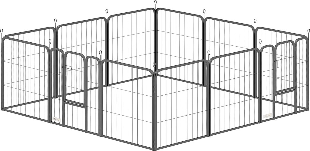 Parque para cães, recinto para cães com 12 painéis, modular e dobrável, em aço, com 2 portas, para cachorros, para interior e exterior, 60 cm de altur