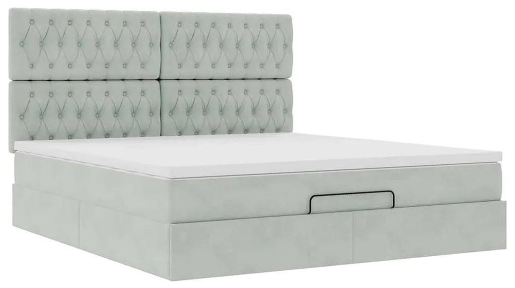 Estrutura cama otomana colchões 180x200cm veludo cinzento claro