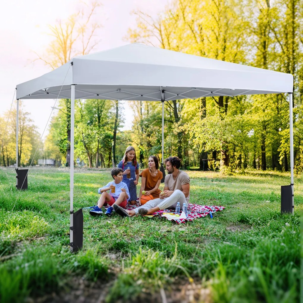 Tenda dobrável instantânea de 3x3 m com 4 pesos areia, saco de transporte, proteção solar e Estrutura de aço para jardim, festas, eventos, Branca