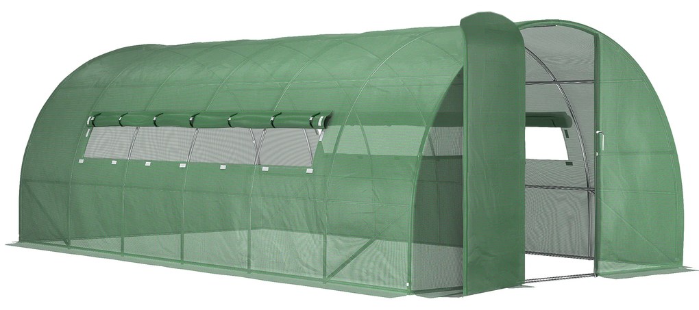 Outsunny Estufa Tipo Túnel 570x292x197cm com Porta e Janelas Estufa de Jardim Grande com Cobertura de PE e Metal Galvanizado para Cultivos de Plantas Verduras Verde