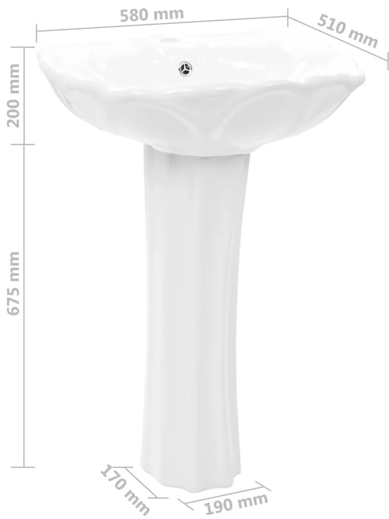 Lavatório com coluna cerâmica branco 580x510x200 mm