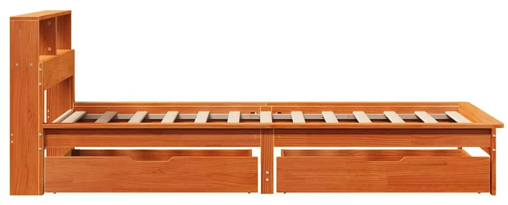 Cama com estante sem colchão 75x190cm pinho maciço castanho-mel