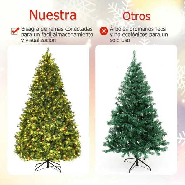 Árvore de Natal iluminada de 2,1 m com suporte Artificial Decoração para Natal em Casa Festa Verde