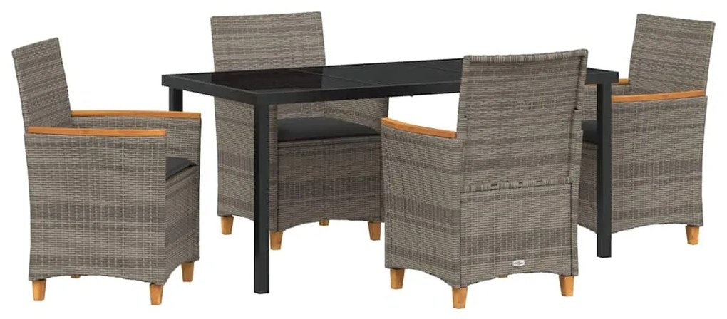 Conjunto de Jantar de Jardim com 5 Peças com Almofadas Cinza em Rattan