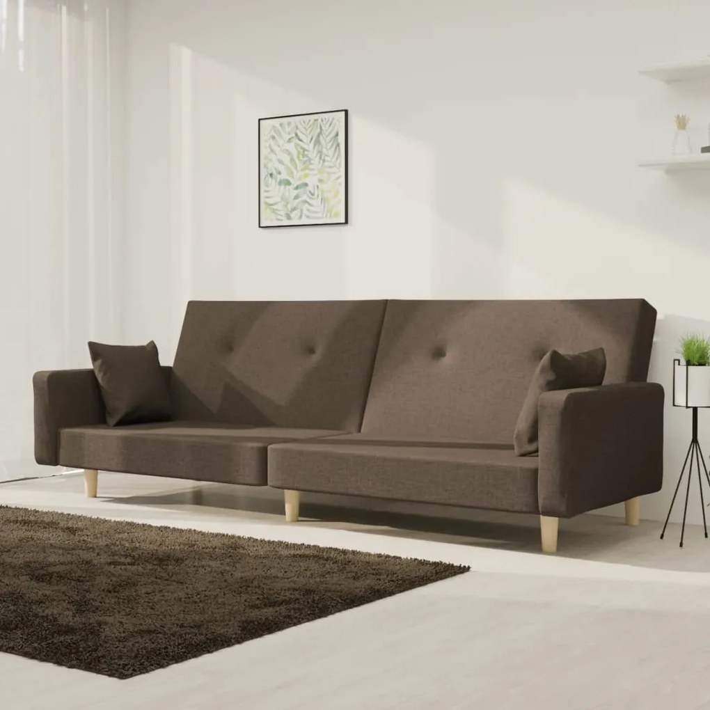337330 vidaXL Sofá-cama 2 lugares c/ duas almofadas tecido cinza-acastanhado