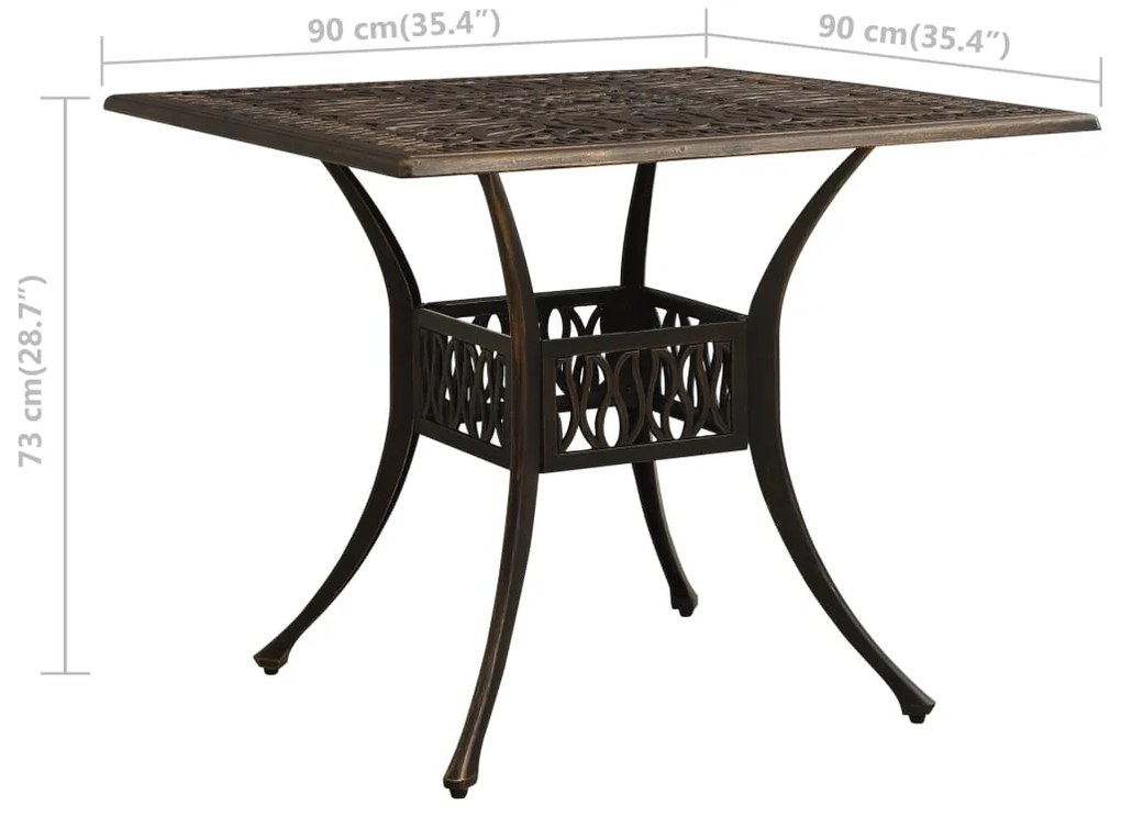 Mesa de jardim 90x90x73 cm alumínio fundido bronze