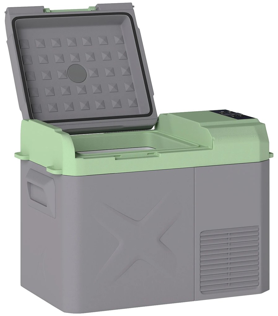 Outsunny Geleira Portátil Elétrica 24,2L -20℃ a +20 ℃ 12V/24V Mini Geleira com Rodas Compressor e Ecrã LED Tátil 60,2x33,4x41,4 cm Cinza e Verde