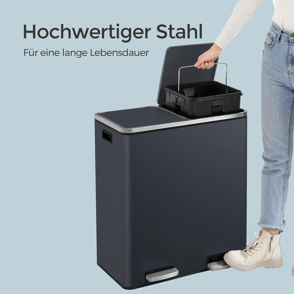 Caixote do lixo 2 x 30 L, 59 x 36,5 x 65,2 cm verde acinzentado