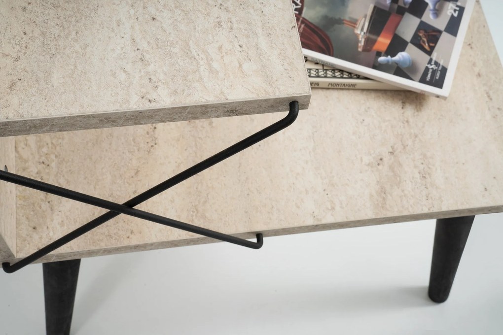 Mesa de Cabeceira Cross – Preto Travertino – 50x55x40 cm