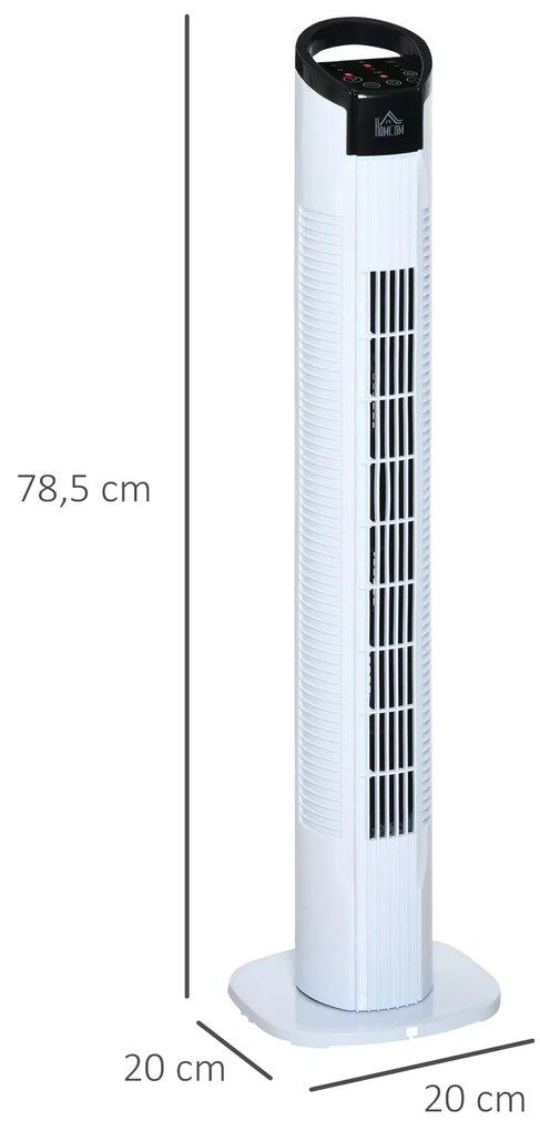 Ventoinha de Coluna 50W com Controlo Remoto 3 Velocidades Ecrã LCD Temporizador 7,5h e Oscilante 70° Ø20x78,5 cm Branco