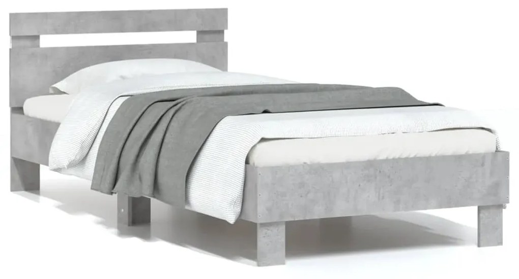 vidaXL Estrutura de cama c/ cabeceira/luzes LED 75x190cm cinza cimento