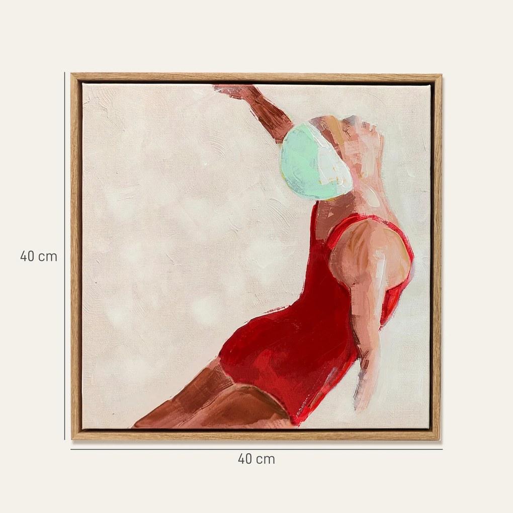 Pinturas em Tela de Figuras Dinâmicas à Mão 40x40 cm 2 Peças Pinturas de Arte de Parede Emolduradas Decoração Moderna Vermelho