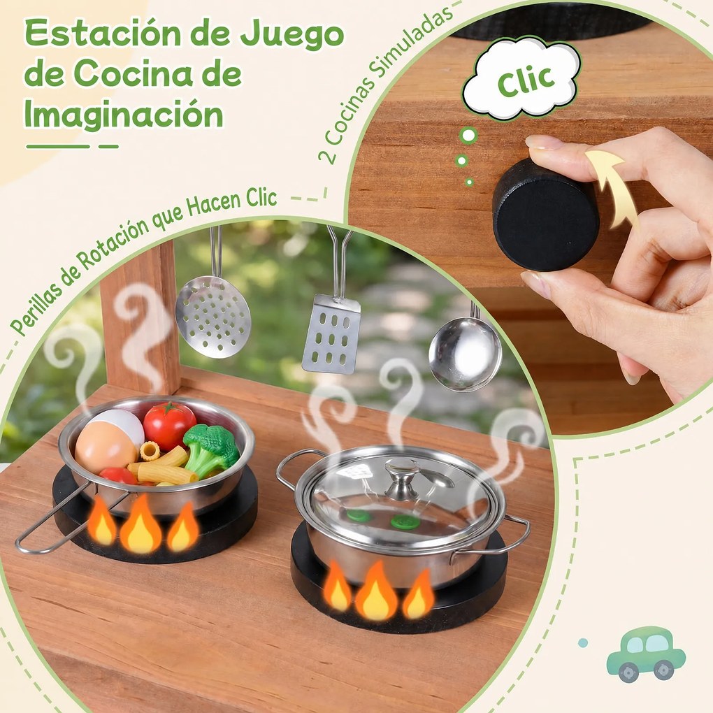 Cozinha de crianças Exterior Infantil, 91 x 32 x 81 cm, Design 2 em 1, Natural