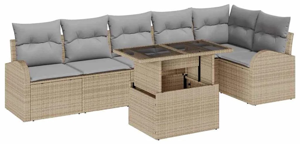 Conjunto de Sofá de Jardim vidaXL com Almofadas Bege Poliratan de 7 Pe