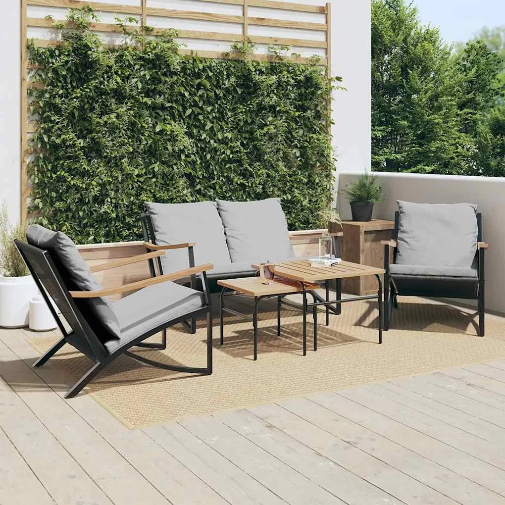 5 pcs conjunto mobiliário de varanda com almofadões aço preto