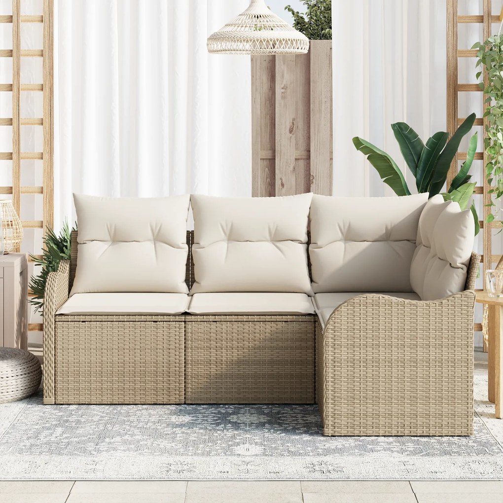 Conjunto de Sofá de Jardim vidaXL de 4 Peças com Almofadas Bege Poly R