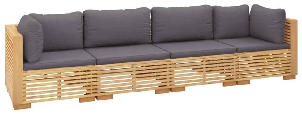 4 pcs conjunto lounge jardim c/ almofadões madeira teca maciça