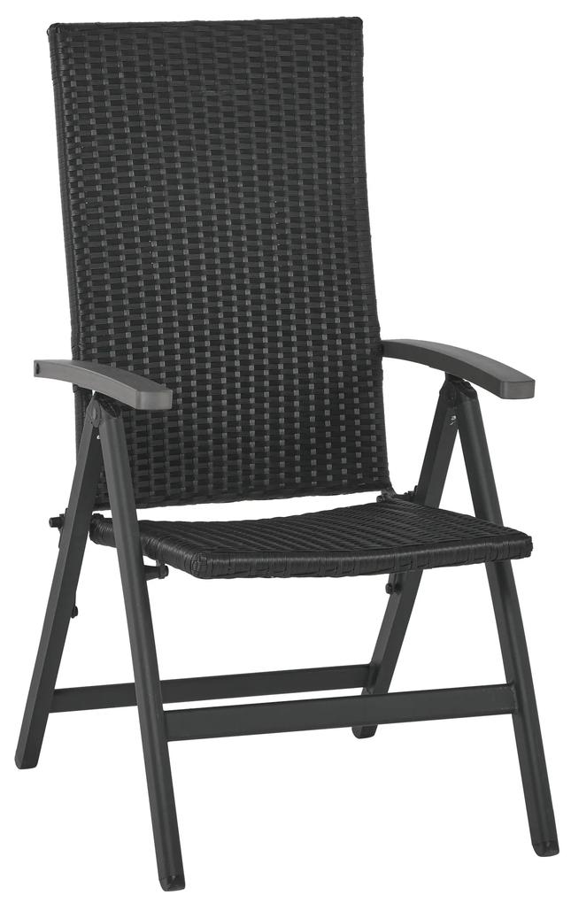 Outsunny Cadeira Dobrável de vime com 5 Posições Reclinável de Alumínio para Varanda Jardim Terraço Carga 160 kg 59x68x107 cm Preto