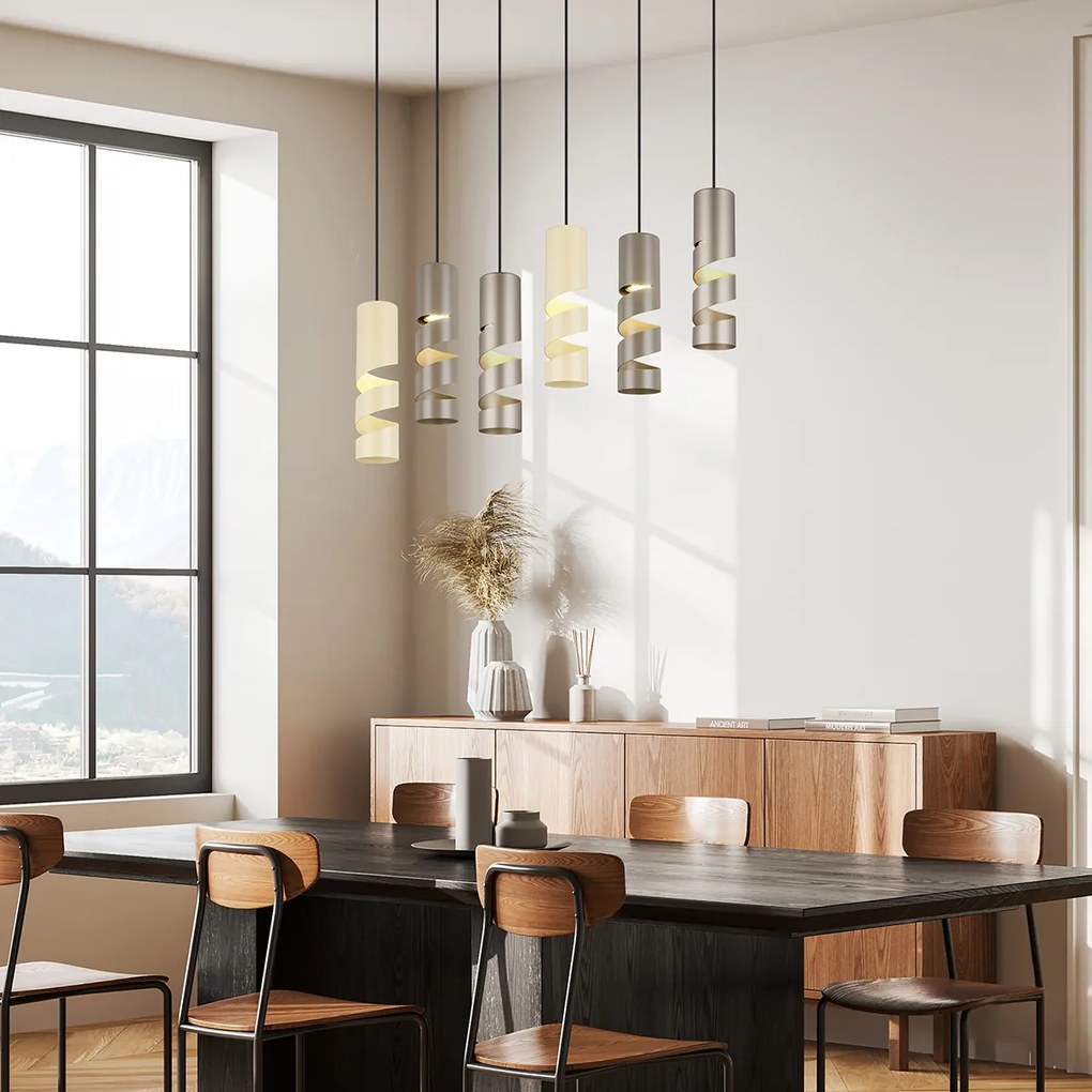 Candeeiro suspenso moderno preto com taupe e bege 6 luzes - Stream