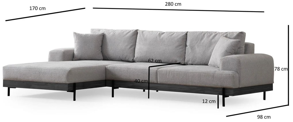 Sofá de Canto Eti – Cinzento – 170 x 280 cm