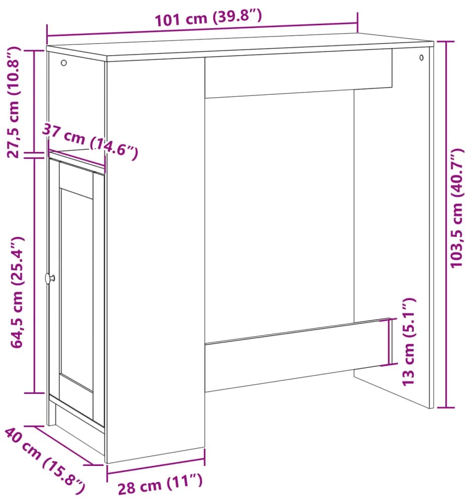 Mesa de bar com prateleiras derivados de madeira branco