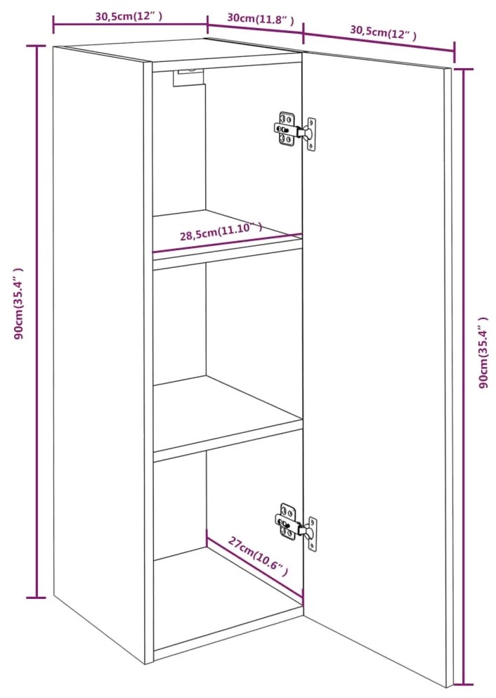 Móveis de TV 2 pcs 30,5x30x90 cm madeira cor carvalho fumado