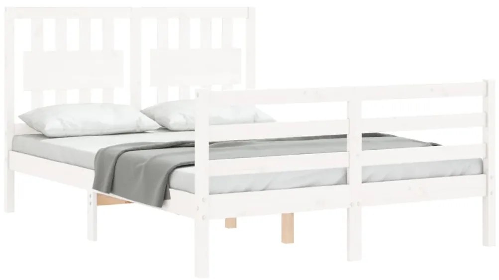 Estrutura de cama de casal c/ cabeceira madeira maciça branco