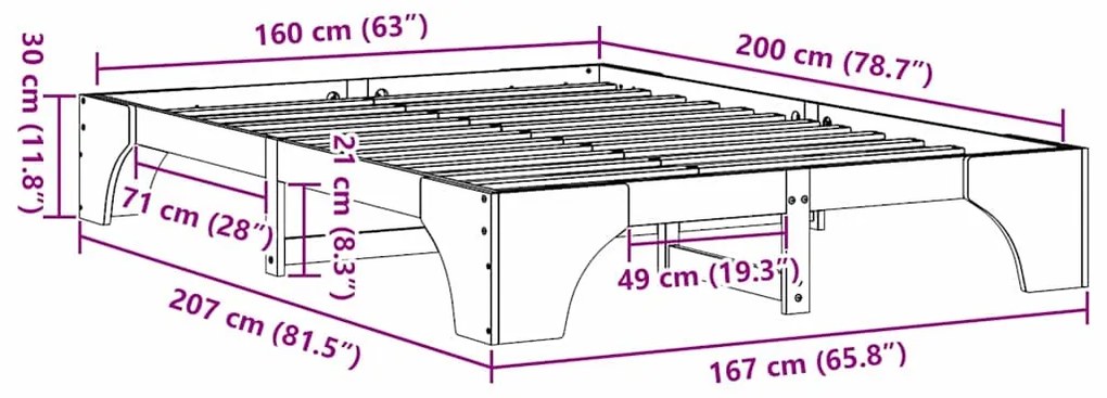 Estrutura de Cama 160x200 cm em Madeira de Pinheiro Maciça