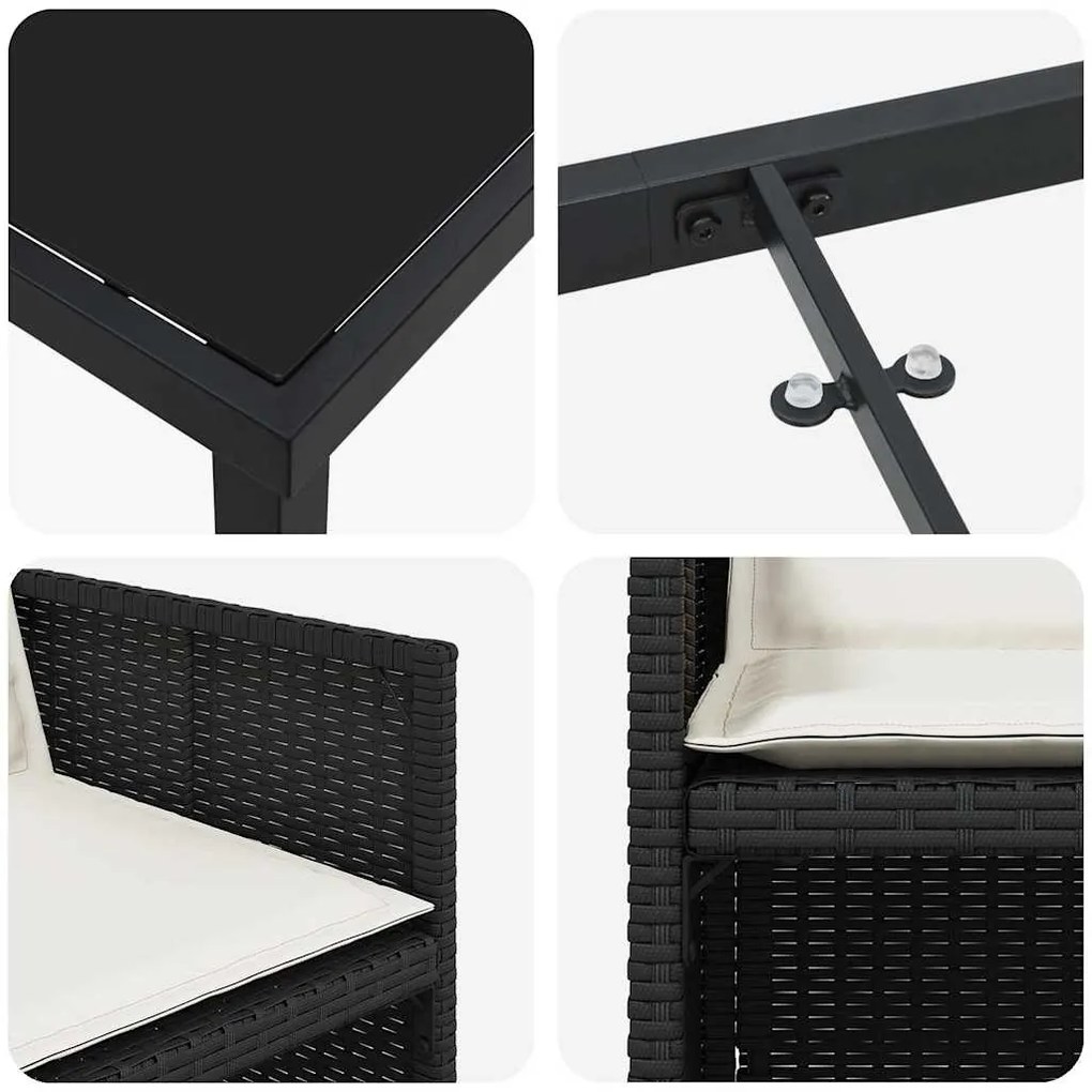 Conjunto de Jantar de Jardim de 5 Peças com Almofadas Preto Rattan Pol