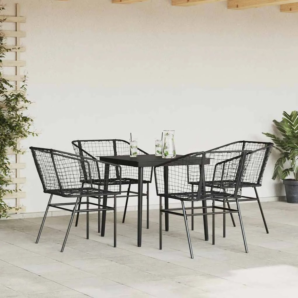 Conjunto de jantar jardim 5 peças vidro vime PE preto