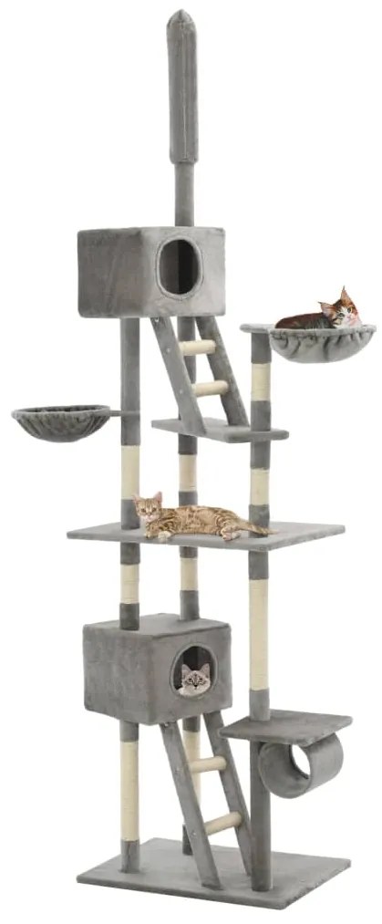 vidaXL Árvore p/ gatos c/ postes arranhadores sisal 230-260cm cinzento