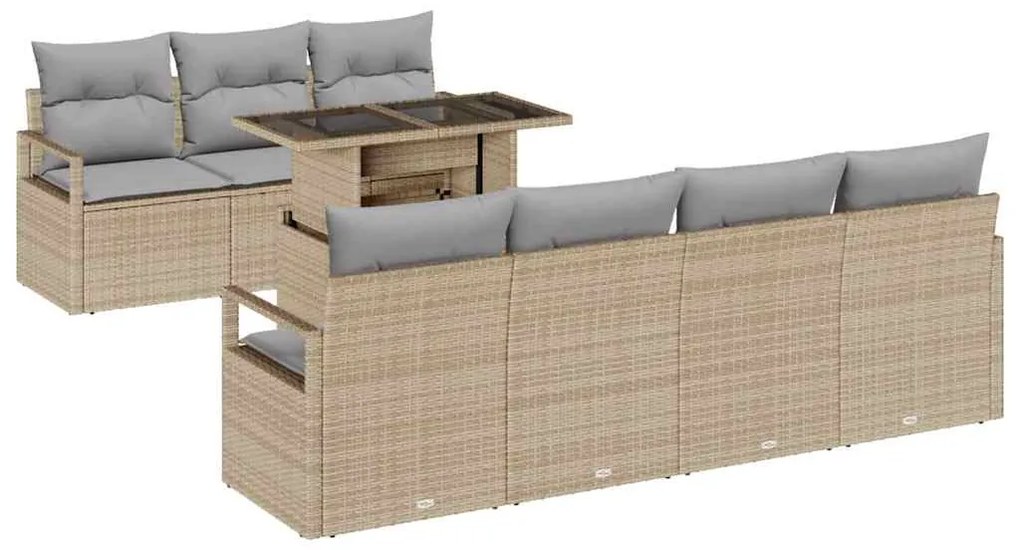 Conjunto de Sofás de Jardim 8 Peças com Almofadas Bege Rattan Poliéste