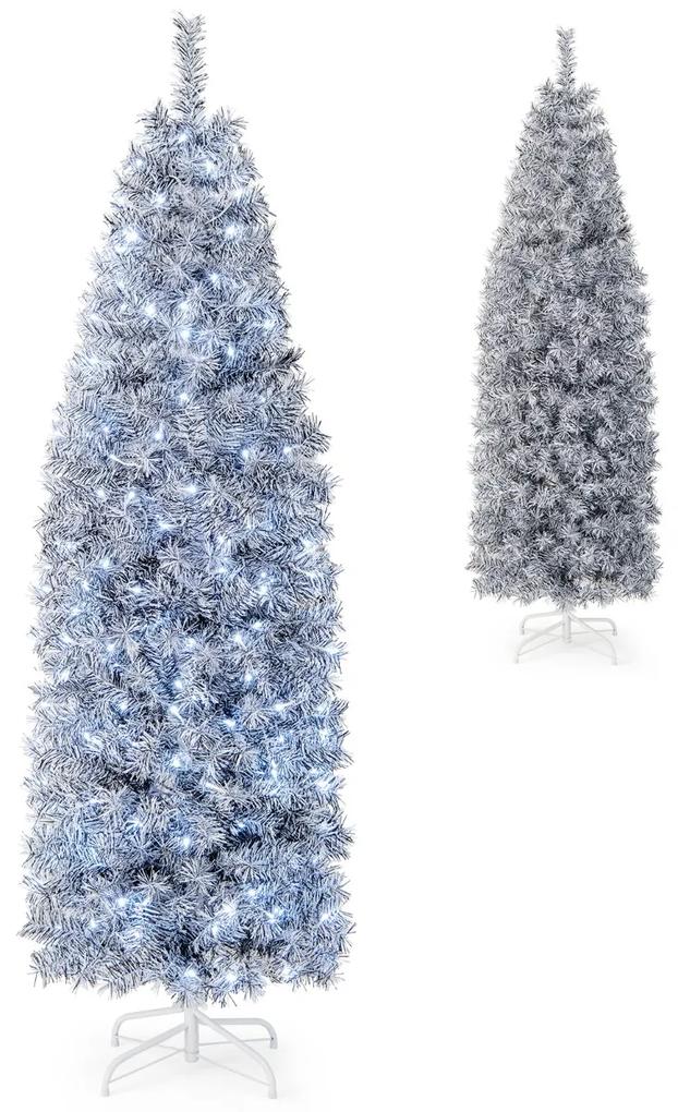 Árvore de Natal em formato de lápis de 180 cm com 250 luzes LED brancas frias e 475 pontas de galhos base de metal dobrável