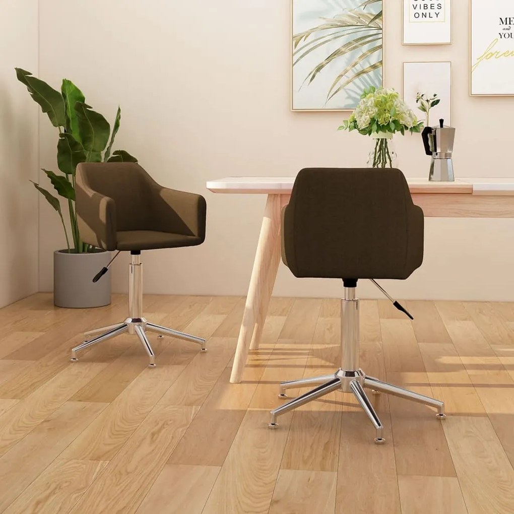 vidaXL Cadeiras de jantar giratórias 2 pcs tecido castanho-escuro