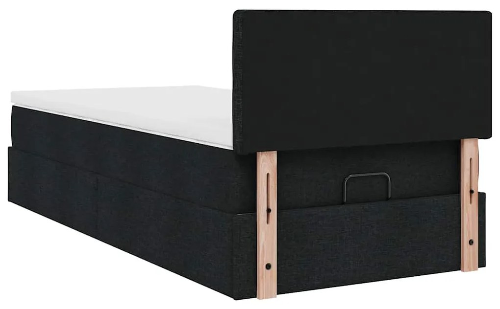 Cama otomana com colchão 100x200 cm tecido preto