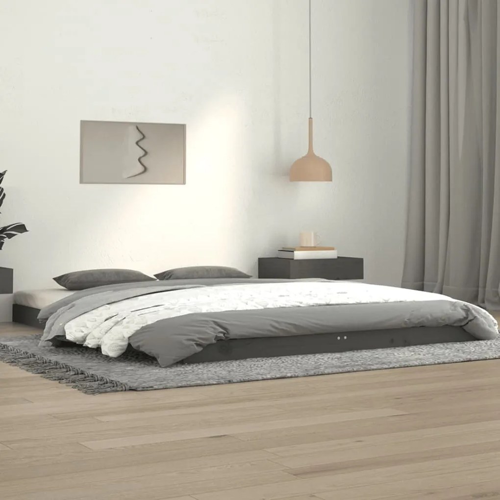 vidaXL Estrutura de cama 140x190 cm madeira de pinho maciça cinzento