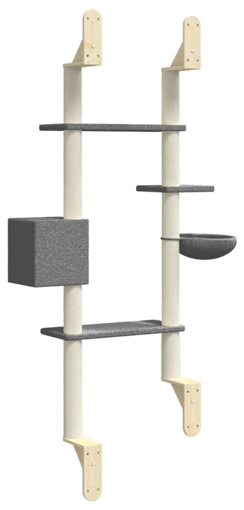 Árvore parede p/ gatos c/ poste arranhador 180 cm cinza-escuro