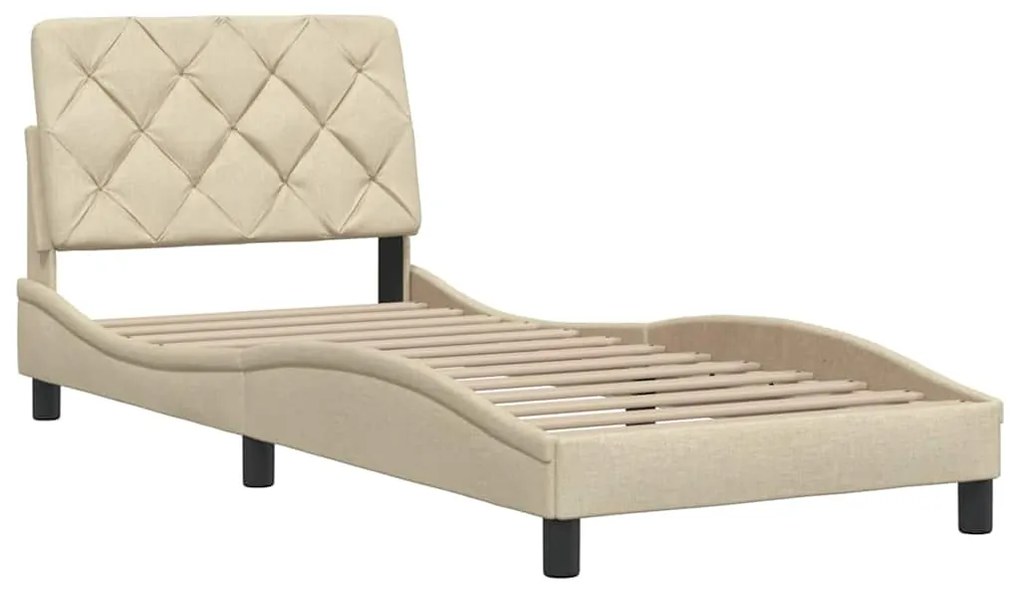 Estrutura de cama sem colchão 90x190 cm tecido creme