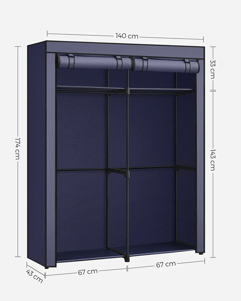Guarda Roupa em tecido com 2 varões para roupa 43 x 140 x 174 cm Azul escuro