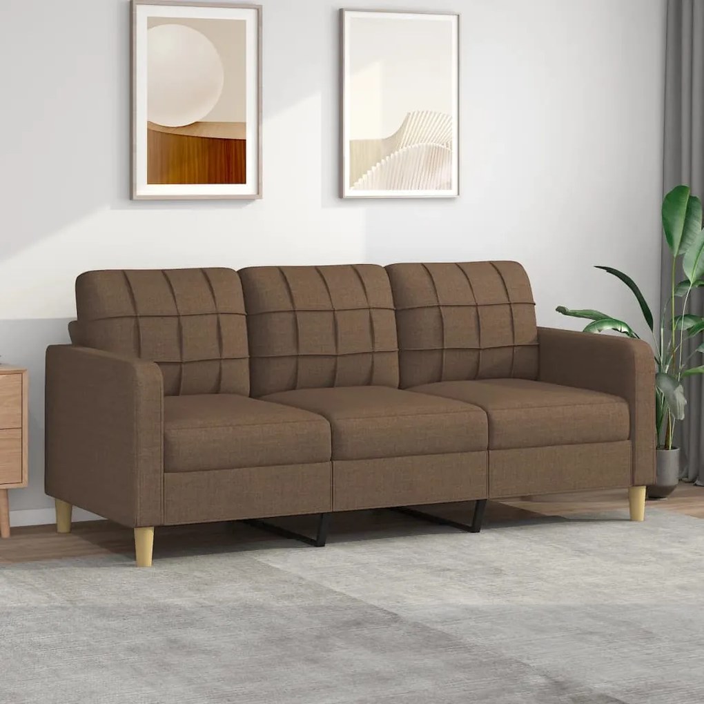 359102 vidaXL Sofá de 3 lugares tecido 180 cm castanho