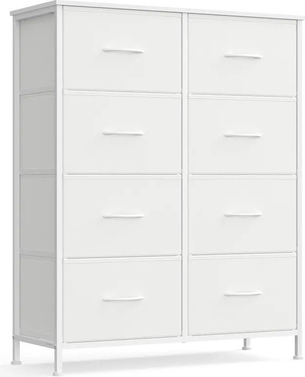 Cómoda com 8 gavetas em tecido 30 x 76,7 x 95,2 cm branco-nuvem e branco-neve