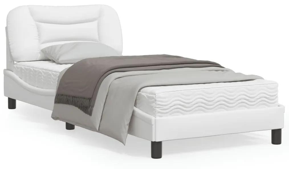 3207975 vidaXL Estrutura cama c/ cabeceira 90x200 cm couro artificial branco