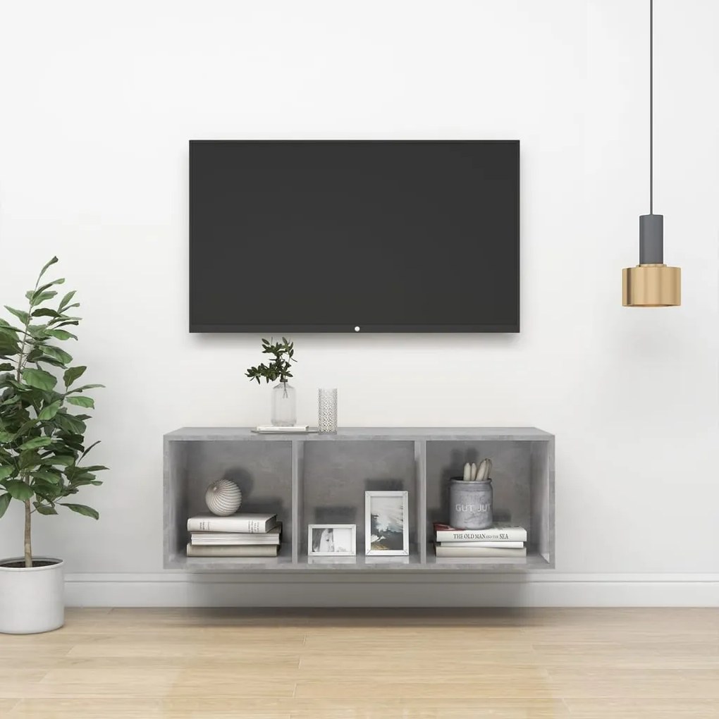 vidaXL Armário de parede para TV derivados de madeira cinzento cimento
