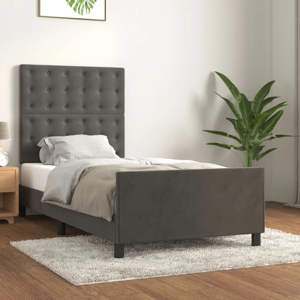 Estrutura de cama sem colchão 80x200 cm veludo cinzento-escuro