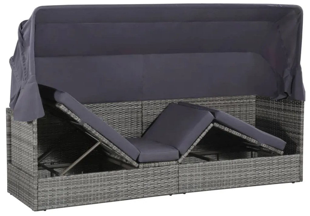 Espreguiçadeira de jardim com toldo 205x62 cm vime PE cinzento