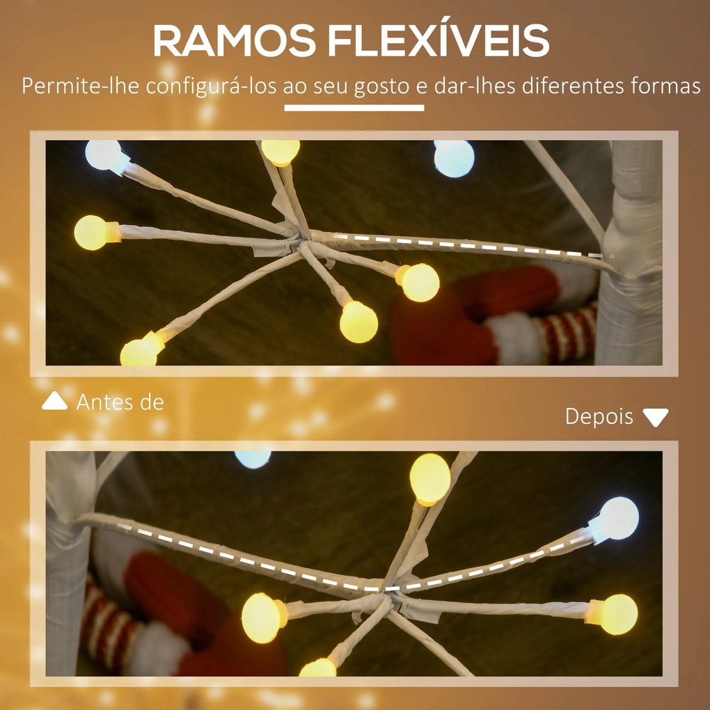 HOMCOM Árvore de Bétula Altura 120cm com 168 Luzes LED IP44 Branco Quente Ramos Flexíveis e Base de Candeeiro Árvore de Decoração de Natal para Festas Aniversários Casamentos 18x18x120cm Branco