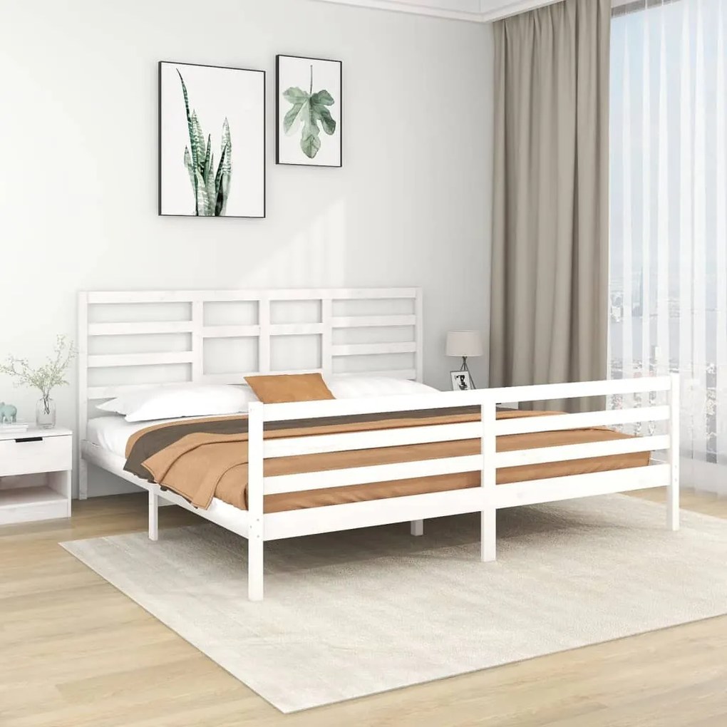 Estrutura de cama 200x200 cm madeira maciça branco