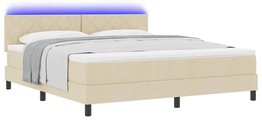 Cama Box com Colchão &amp; LED Creme 180x200 cm Tecido