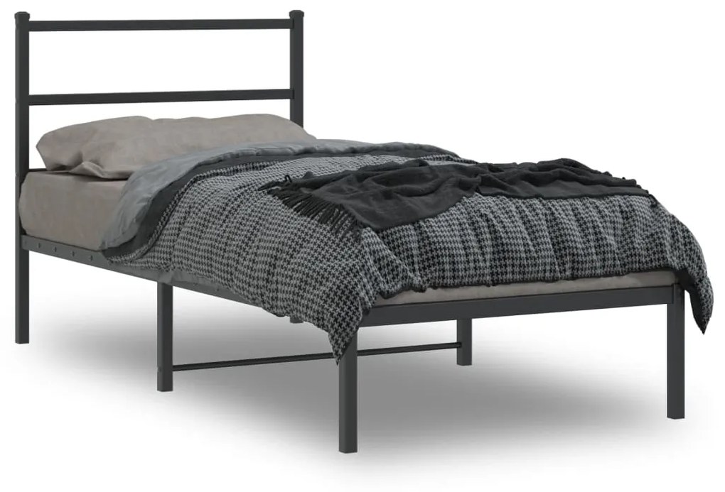 355357 vidaXL Estrutura de cama com cabeceira 90x190 cm metal preto